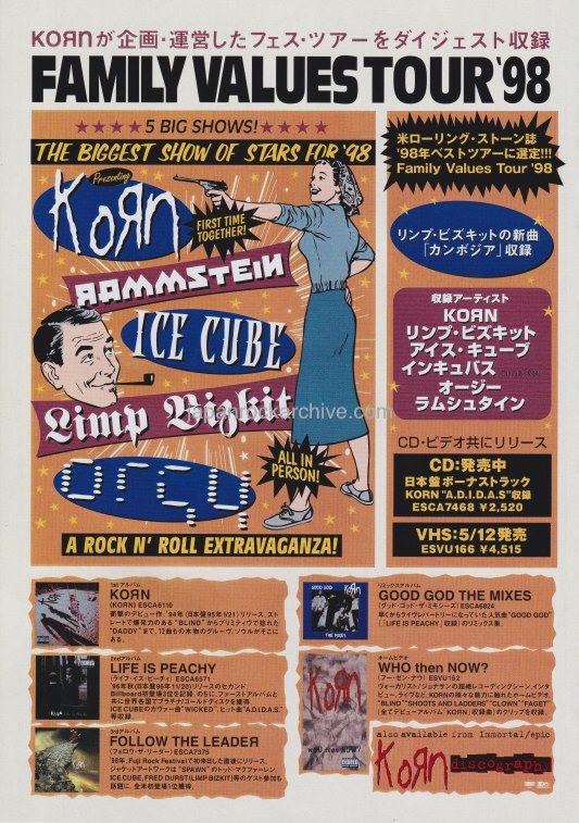 Korn 1999 06 Family Values Tour  98 Japan cd album   video promo ad Sale