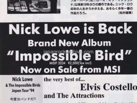 Nick Lowe 1994 12 Impossible Bird Japan album   tour promo ad Discount