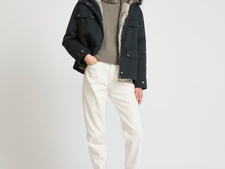 Parka courte en coton avec fourrure de renard et lapin For Cheap