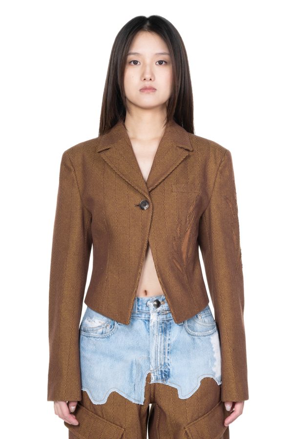 Woven Hannah Laser-Cut Cropped Jacket For Cheap