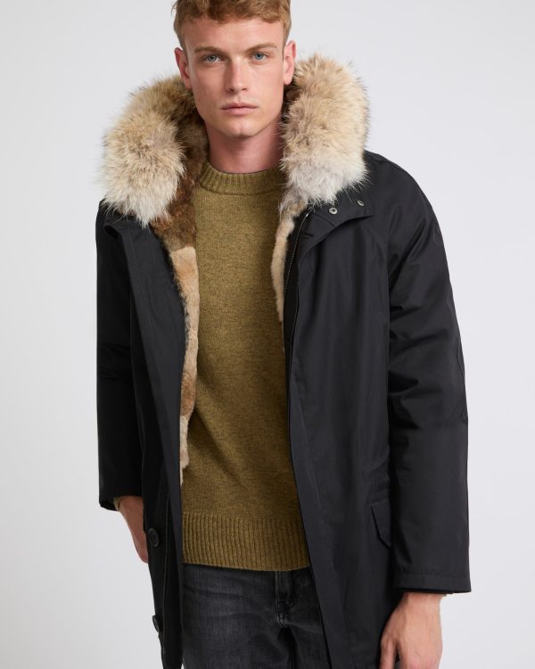 Parka iconique courte en coton technique avec fourrure de coyote et lapin Online Sale