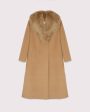 Manteau long Lainage cachemire et col fourrure de renard - camel Discount