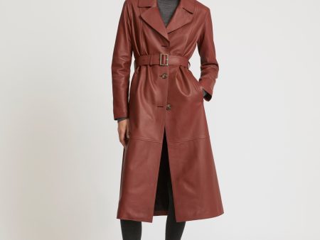 Trench long silhouetté en cuir d agneau on Sale