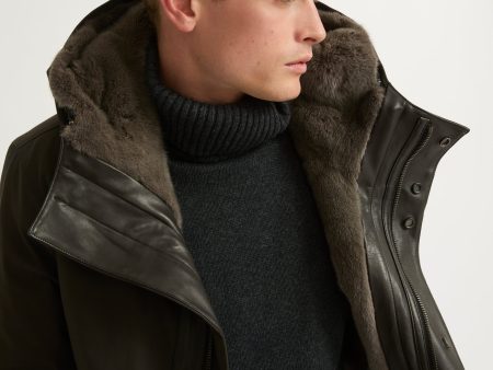 Manteau à capuche en gabardine et fourrure de vison Online now