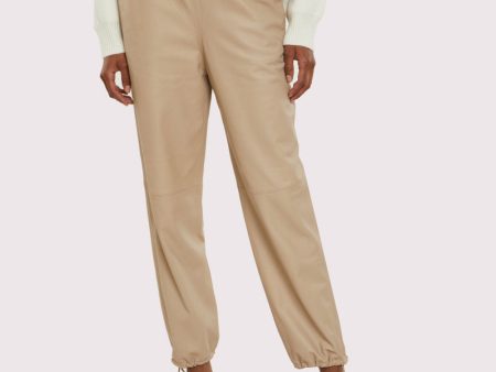 pantalon jogging en cuir beige Hot on Sale