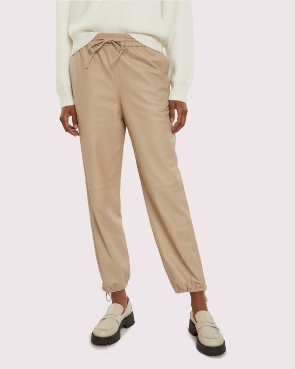 pantalon jogging en cuir beige Hot on Sale