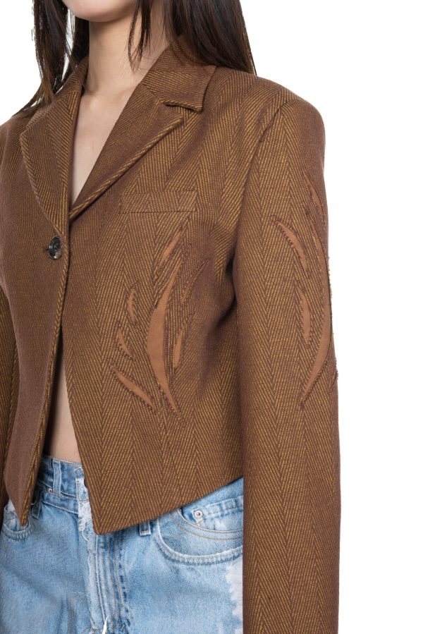 Woven Hannah Laser-Cut Cropped Jacket For Cheap