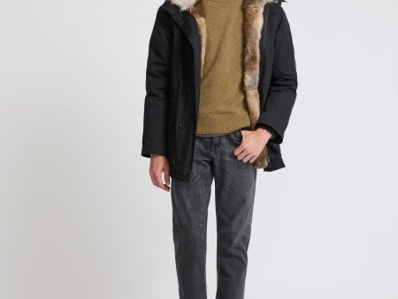 Parka iconique courte en coton technique avec fourrure de coyote et lapin Online Sale