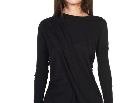 Asymmetric Knitted Long Sleeve Top Black For Discount