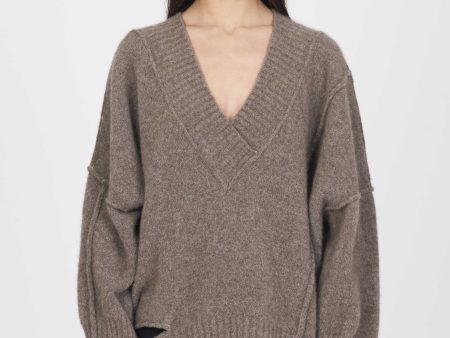 Yak V-Neck Jumper Taupe Sale