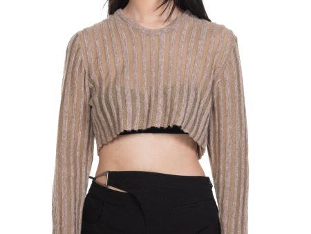 Alpaca Wool Stripped Knit Top Cream Online Hot Sale