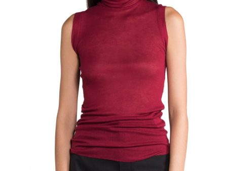 Wine Sleeveless Turtle Neck For Sale