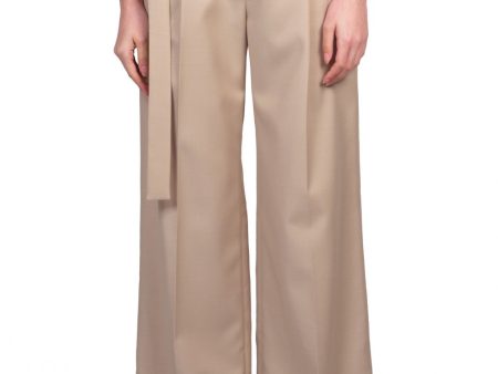 Beige Long Belted Trousers Discount