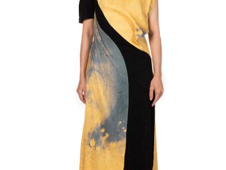 Yellow Printed Asymmetric Draped Dress Online