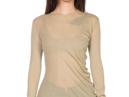 Asymmetric Knitted Long Sleeve Top Cream For Sale